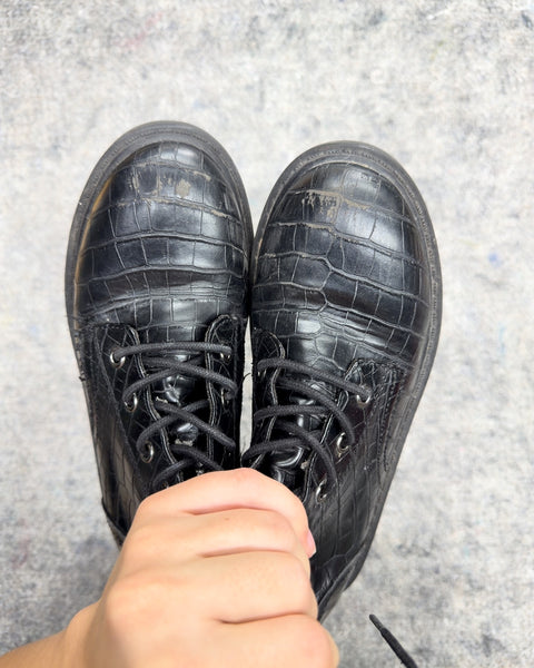 Black Croc Embossed Combat Boots, Size 7.5M