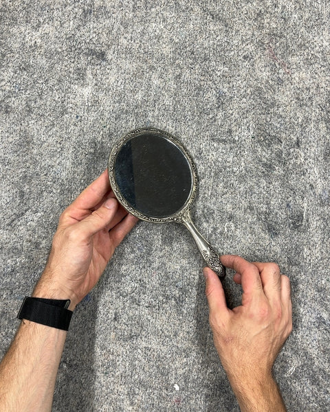 Ornate Silver Handheld Vanity Mirror