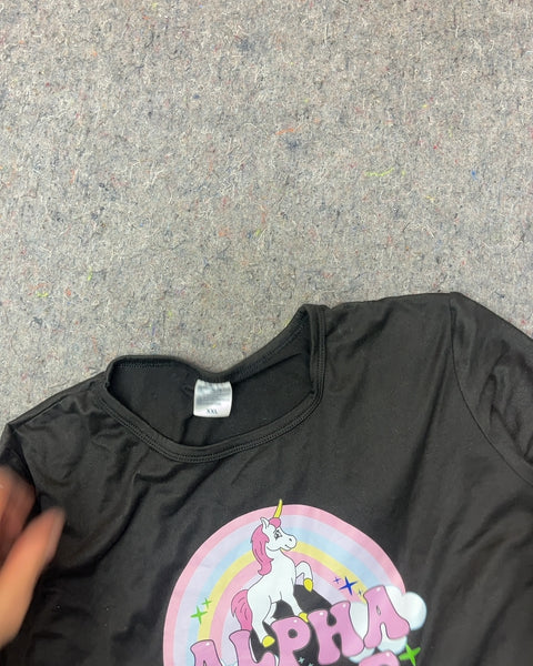 Black Alpha Male Unicorn Graphic T-Shirt, Size XXL But More Like A L Really