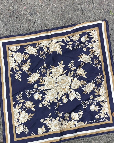 Tahari ASL Navy Floral Square Scarf