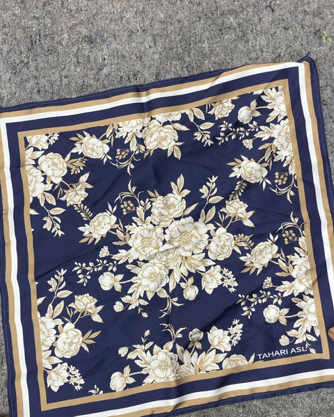 Tahari ASL Navy Floral Square Scarf