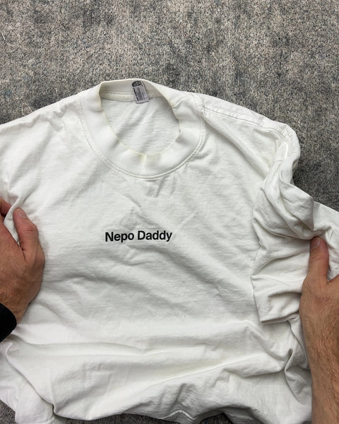 Cropped Los Angeles Apparel White Nepo Daddy Graphic T-Shirt, Size OS