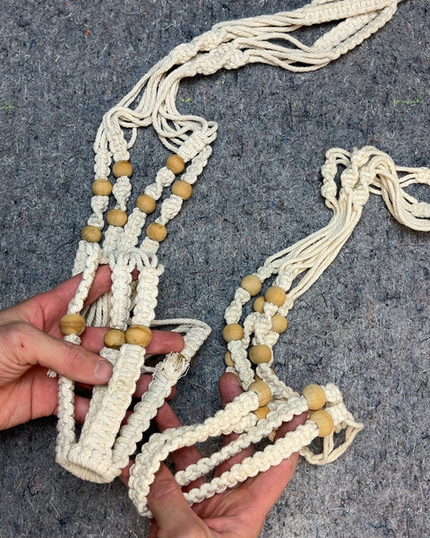 Two Macrame Plant Hangers with Wood Beads
