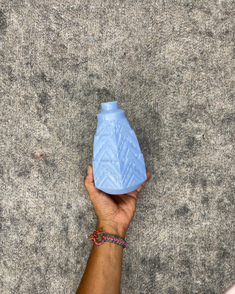 Light Blue Embossed Geometric Glass Bud Vase