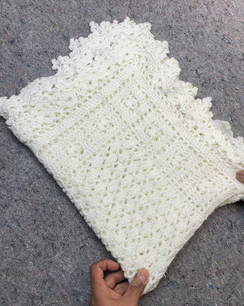 White Crocheted Blanket, 15x30"