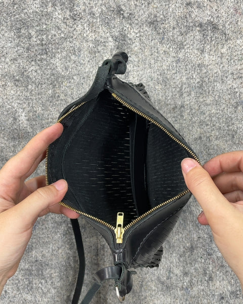 Black Leather Woven Crossbody Bag