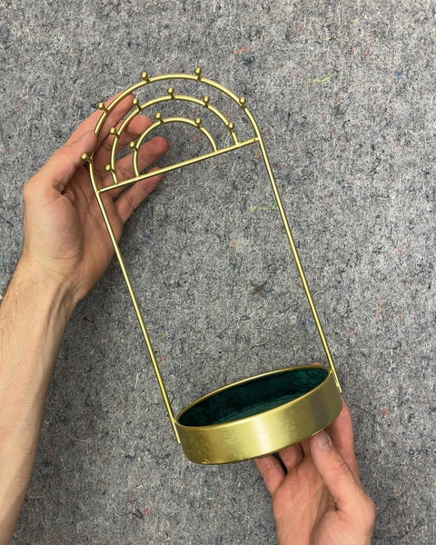 Gold Metal Jewelry Holder with Green Velvet Base, H12"