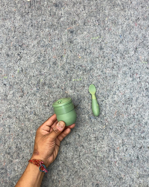 Green Baby Food Container with Spoon