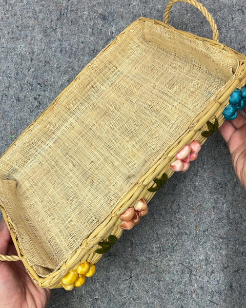 Woven Basket Tray with Floral Accents, 10x15"
