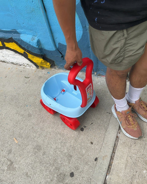 Blue and Red Plastic Push Wagon For Toys