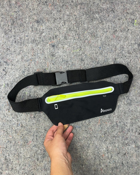 Aikendo Black Running Belt with Neon Green Zipper