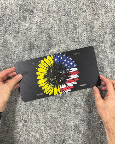 Sunflower American Flag License Plate, 12"