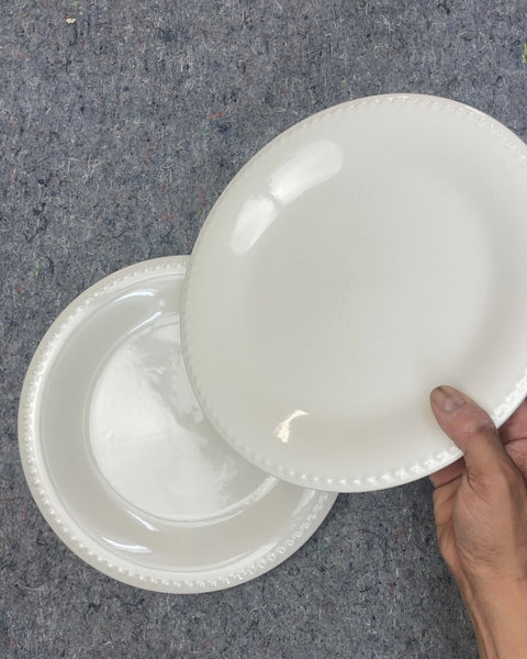 White Ceramic Dinner Plates with Beaded Rim, 10.5"