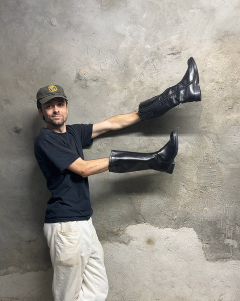 Black Leather Riding Boots, Size EU 39