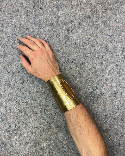 Gold Tone Cuff Bracelet with Stone Accent