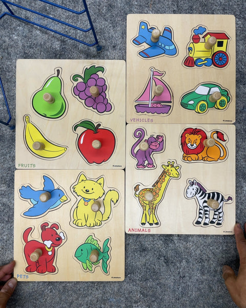 Set of 4 Lakeshore Learning First Wooden Knob Puzzles