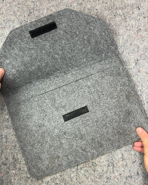 Gray Felt Laptop Sleeve with Brown Tab, 16"