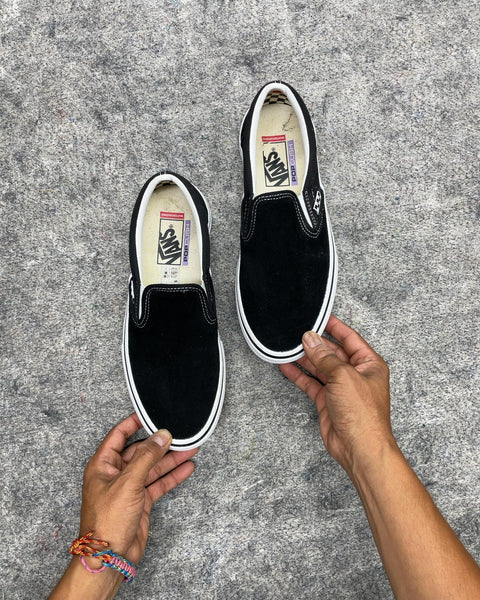 Vans Skate Slip-On Black and White Sneakers, Size US Men 7.5