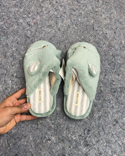 Hello Home Green Cat Slippers, Sz S/M