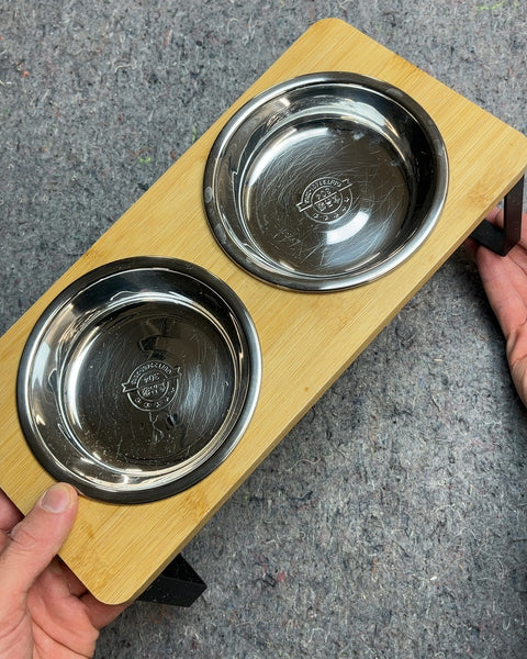 Raised Double Pet Bowls with Bamboo Stand