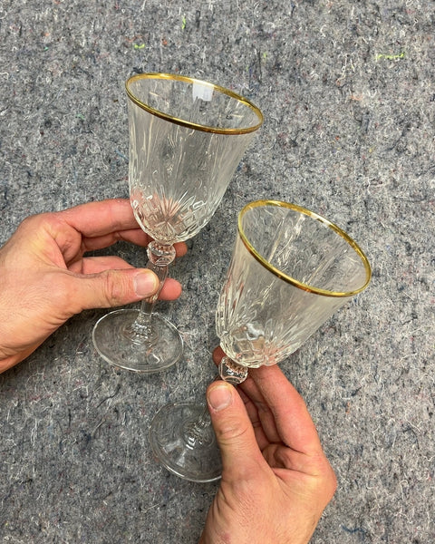 Two Party Wine Glasses with Gold Trim