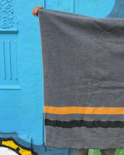 Bigass Vintage Wool Camp Blanket with Orange and Black Stripes