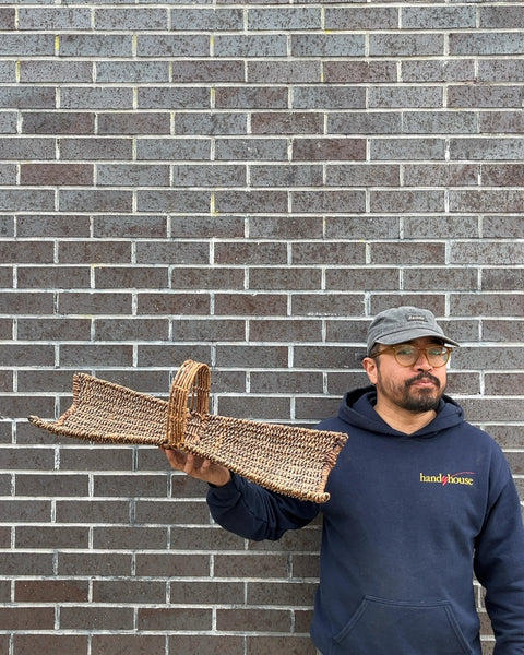Vintage Handwoven Wicker Fireplace Basket