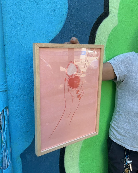 Framed Pink Heart Hand Art Print, 13x17"