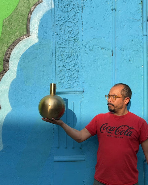 Gold Spherical Vase, H11"