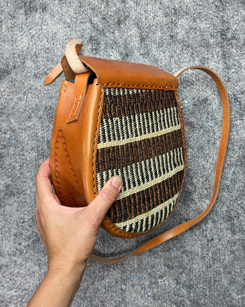Woven and Leather Crossbody Bag