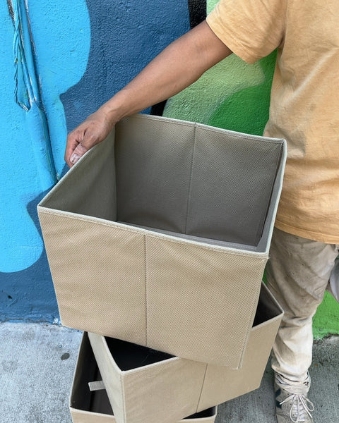 Tan Fabric Storage Bins, Set of 3