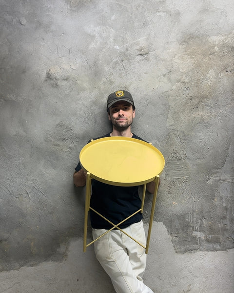 Yellow Metal Round Side Table, W17.5xH20"