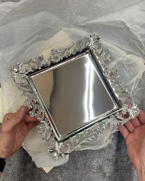Silver Ornate Decorative Tray, 10x10"
