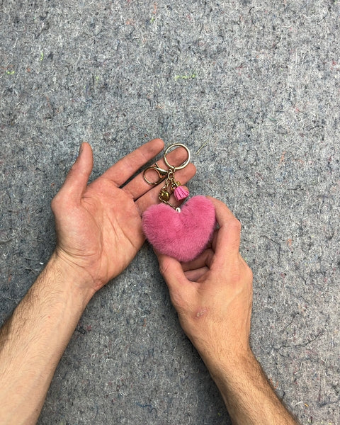 Pink Faux Fur Heart Keychain
