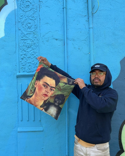 Frida Kahlo and Monkey Art Pillow, 17x17"