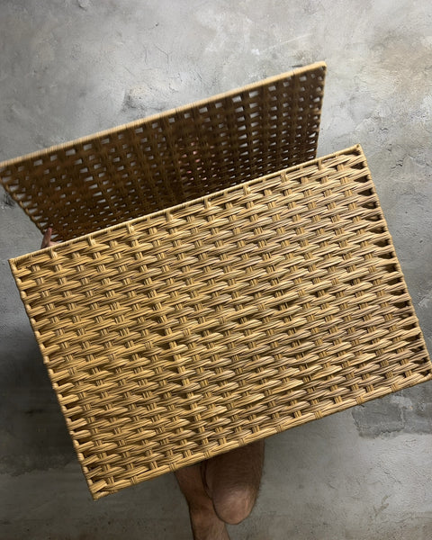 Foldable Woven Rattan Laundry Hamper with Lid, L34xW15xH23"