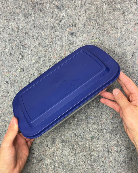 Glass Food Storage Container with Blue Lid, 7x11"
