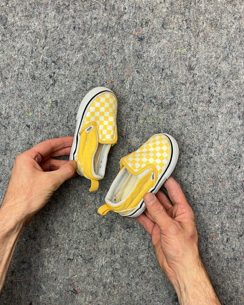 Vans Yellow Checkered Slip-On Shoes, Size US Kids 6