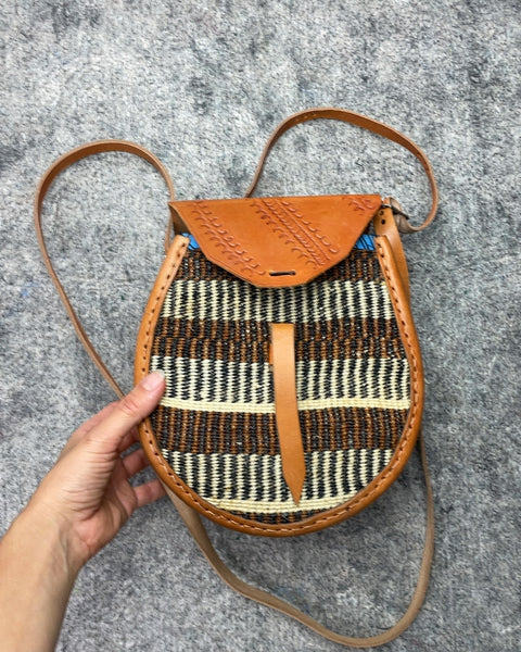 Woven and Leather Crossbody Bag