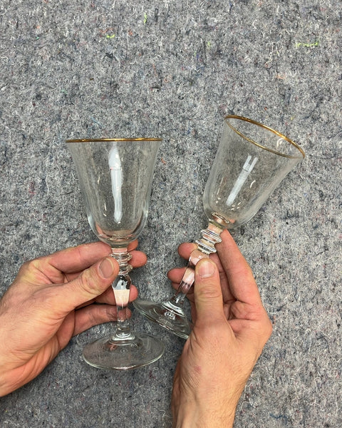 Last Two Vintage Wine Glasses with Gold Trim