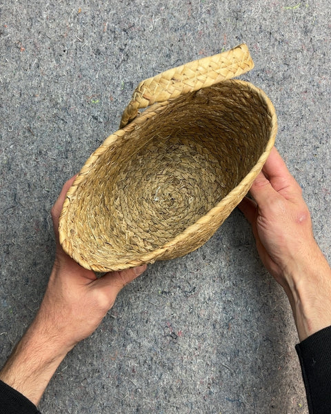 Woven Straw Basket with Handle, H7"