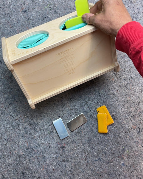 Lovevery Wooden Sensory Bin with Assorted Blocks