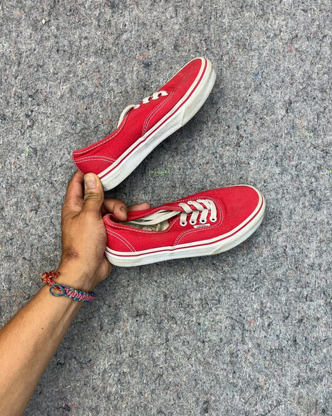 Vans Red Canvas Low Top Sneakers, 31.5