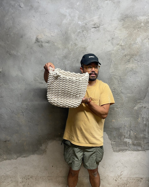 Woven Rope Basket with Loose Ropes, 14x13"