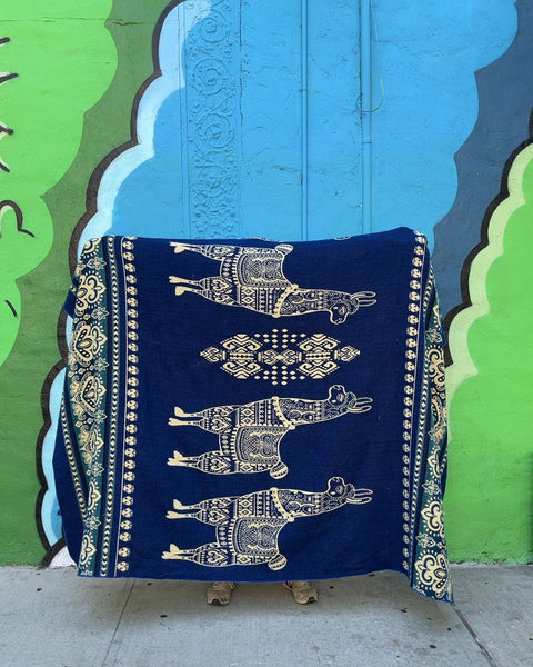 Blue Ecuadorian Alpaca Wool Blanket, 70x80"