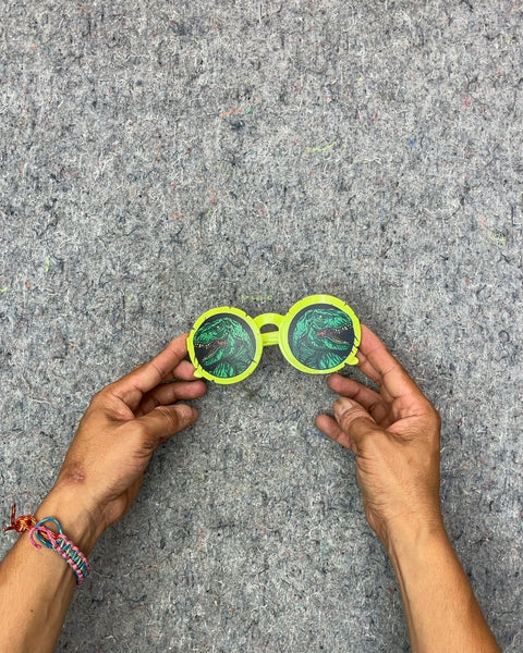Neon Green Flip-Up Dinosaur Sunglasses