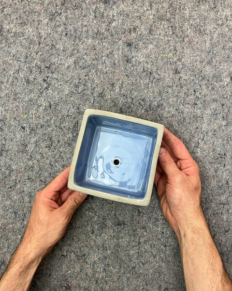 Blue Square Ceramic Planter, 5.5x5.5"