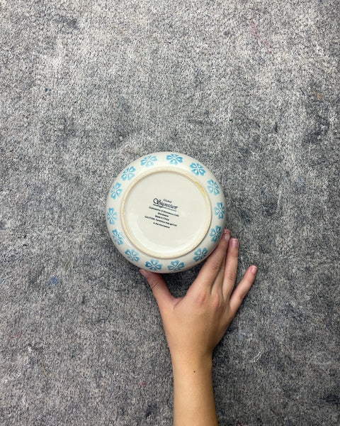 White Ceramic Bowl with Blue Floral Pattern