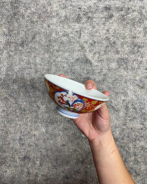 Japanese Imari Porcelain Floral Rice Bowl, Tiny Chip
