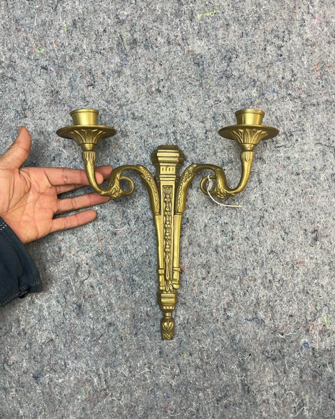 Vintage Metal Double Candle Wall Sconce, Needs a Screw